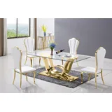 Design Esstisch Edelstahl Tempered Glas Tisch Esszimmer Tisch Gold 180x90 cm