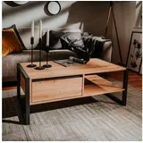 Homestyle4u 2116 Wohnzimmertisch Couchtisch Holz Eiche Schwarz Sofatisch Natur Holztisch Beistelltisch Schublade Modern