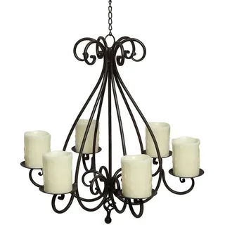 Ambiente Haus Kronleuchter mit 6 Tellern in antikbraun Stumpenkerzenhalter aus Metall, Ø ca. 53 cm, braun