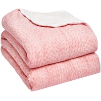 Dreamscene Sherpa-Fleece-Decke, grobgestrickt, Plüsch, Flanell, Fleece, Überwurf für Sofa, Bett, Couch, Blush Pink – 150 x 180 cm