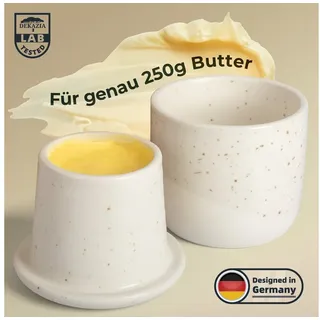 DEKAZIA Butterglocke aus hochwertiger Keramik, Butterdose ohne Kühlung,(Buttergeschirr Keramik Butterbehälter mit Wasser Butterglocke Keramik Butterdose für weiche Butter, Butterdose mit Wasserbad Französische Butterdose Buttertopf Keramik) Hochwertige Keramik, Minimalistisches Skandi Design beige|braun|weiß