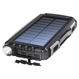 Denver PSO-20010 MK2 Solar Powerbank 20000 mAh Anthrazit Taschenlampe, Statusanzeige