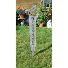 Ambiente Haus Gartenstecker Willkommen 70 x 13 cm Grau