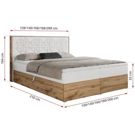 MKS Meble Boxspringbett 140x200 mit Bettkasten, Polsterbett 140x200 mit Matratze H3, Boxspringbett 140x200 mit Kopfteil, Boxspringbett mit Massivholz - Nessi... - Weiß