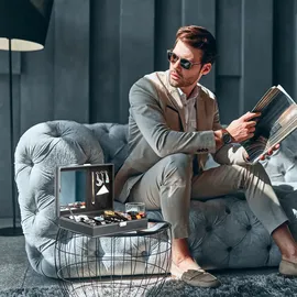 Relaxdays Uhrenbox für 8 Uhren, Weiß,Schwarz,Silber