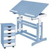 Tectake tectake® Schreibtisch, und Rollcontainer mit 6 Schubladen, Tischplatte neigbar und 7-fach höhenverstellbar, 63 bis 94 cm, pflegeleicht blau |