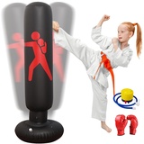 Oziral Boxsack Kinder, Aufblasbarer Boxsack,160cm Boxsack Stehend, Standboxsack mit Luftpumpe und Boxhandschuhen für Karate Kickboxen, Trainingsausrüstung, Geschenk (Schwarz)