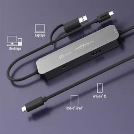 j5create Wormhole Switch Crosslink USB-C Hub Msd Ns Perp (USB-C, 2 Ports), Dockingstation + USB Hub, Grau