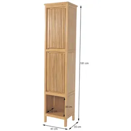 MCW Teak-Hochschrank MCW-M70, Badschrank, 2 Türen 5 Fächer, hochwertiges B-Grade-Teak (Kernholz, 20-30 Jahre) 181x41x35cm