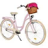 Milord Komfort Fahrrad Mit Weidenkorb Damenfahrrad, 26 Zoll, Rosa-Creme, 1 Gang - Rosa