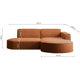 kaiser möbel Ecksofa Designer MODENA STUDIO stoff Dicker cord Poso Ziegel Rechts - Rot