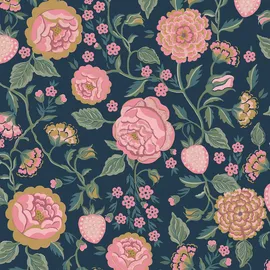 Cath Kidston Vliestapete Strawberry Garden Navy 56 cm 10 m 5 m2 blau