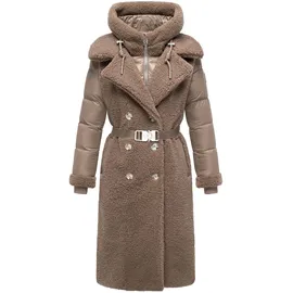 Navahoo Damen Langer Materialmix-Wintermantel warmer Plüschmantel aus angesagtem Materialmix und herausnehmbarem Einsatz mit Kapuze Kuscheltraum 14 Taupe Grey Gr. XL (42), beige Obermaterial 1: 100% Polyester. Obermaterial 2: 100% Nylon.