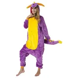 Katara Partyanzug Fantasy Figuren Jumpsuit Kostüm Erwachsene S-XL, Karneval - Kostüm, Kigurumi - Dinosaurier lila-gelb M (155-165cm) gelb|lila Körpergröße M (155-165 cm)