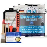 plid Acryl-Flüssigkunststoff Betonfarbe Sockelfarbe Bodenfarbe Bodenbeschichtung mit Streichset, Schnelltrocknend grau 5 l
