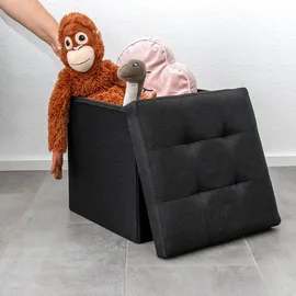 Intirilife Faltbare Sitzhocker 38x38x38 cm in PIANO SCHWARZ - Sitzwürfel mit Stauraum und Deckel aus Stoff mit Mulden - Sitzcube Fußablage Aufbewahrungsbox Truhe Sitzhocker