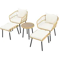 Merax Rattan Gartenlounge-Set Gartenmöbelset 2-4 Personen, Gartenstuhl mit Hocker, Balkonmöbel Terassenmöbel 5-tlg. mit Gartentisch, Holzweiß & Natur