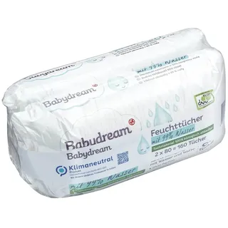 Babydream Feuchttücher mit 99% Wasser 160 Stück 2x 80 Tücher sanfte Reinigung - wie mit Wasser & Watte, ohne Parfüm, besonders feuchtes Tuch, vegan