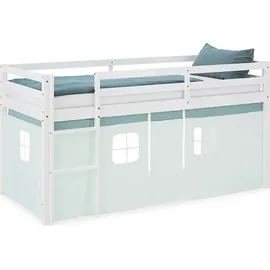 Homestyle4u Hochbett 90 x 200 cm Kiefer massiv lackiert mintgrün