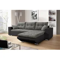 Fun Möbel Ecksofa Sofa NINO mit Schlaffunktion, Schwarz-Grau Ottomane
