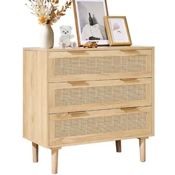 VEVOR Rattan-Schubladenkommode Natur Wohnzimmerschrank 3 Schubladen Holzfarbe
