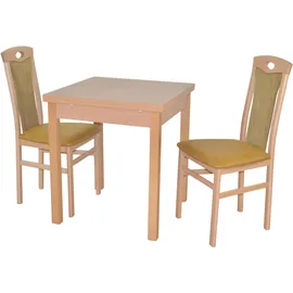 Hofmann Living And More Essgruppe "3tlg. Tischgruppe", gelb (buche, nachbildung, gelb, buche, nachbildung), B:45cm H:95cm T:48cm, FSC-zertifiziertes Massivholz, HOFMANN LIVING AND MORE, Sitzmöbel-Sets, Essgruppe, Stühle montiert