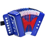 LIEKE Akkordeon 10 Tasten Knopf Accordion Ziehharmonika Musikinstrument Geschenk Spielzeug für Anfänger (Blau)