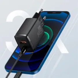 Baseus Schnellladegerät 1xUSB 1xType-C 20W 3A Quick Charge 3.0 weiß