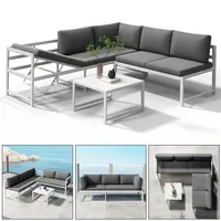 Mucola Sitzgruppe Aluminium Lounge Ecksofa mit Liegefunktion wetterfest Grau Tisch Gartengarnitur Terrassenmöbel - Weiß - Weiß