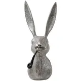 deluke Deko-Hasenkopf HEPO mit Pfeife Aluminium Silber 68x27x27cm Hasenkopf Tier-Dekoration