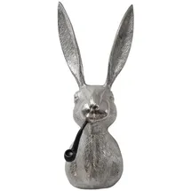 deluke Deko-Hasenkopf HEPO mit Pfeife Aluminium Silber 68x27x27cm Hasenkopf Tier-Dekoration