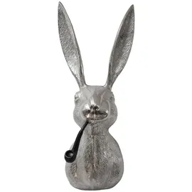 deluke Deko-Hasenkopf HEPO mit Pfeife Aluminium Silber 68x27x27cm Hasenkopf Tier-Dekoration