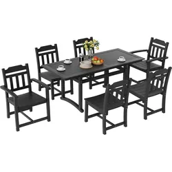 VEVOR 7-teiliges Gartenmöbel Set Balkonmöbel Set 1 Tisch + 6 Stühle, 150 kg / 150 kg Sitzgruppe Garnitur Wetterfest Sonnenfest, Essgruppe Garten Terrassenmöbel-Set Modern Balkon Möbel Schwarz