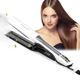 CkeyiN Dampf Haarglätter,Glätteisen Haarglätter mit Dampffunktion, Steam Straightener mit 40mm Extra Breiten Platten und Digitalem LED-Display,Tragbare Reise-Haarglätter für Alle Haartypen,Weiß