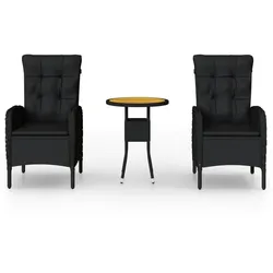 vidaXL 3-tlg. Garten-Bistro-Set Poly Rattan Schwarz