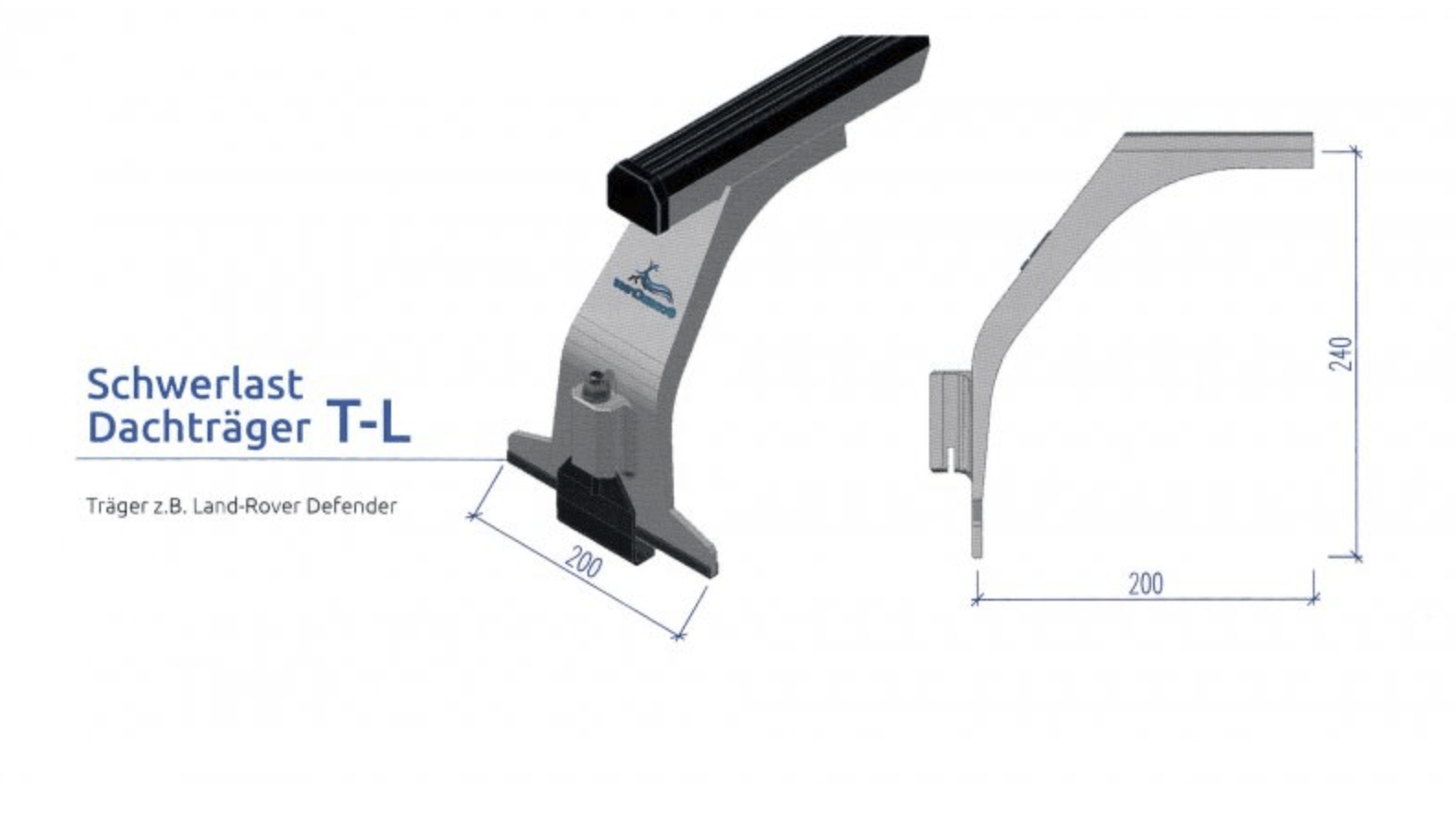 Schwerlast Dachträger  Querträger mit Fuß T - L für  Land Rover Defender und viele andere Fahrzeuge mit Regenrinne