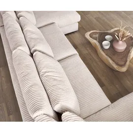 DeLife Wohnlandschaft Isla 430x225 Cord Beige Ottomane links