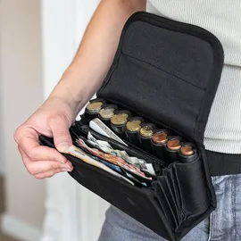 HMF Kellner Geldbörse mit verstellbarem Gürtel, Kellnertasche mit Euro-Geldwechsler und Reißverschlussfach 20,5 x 10 x 6,5 cm Schwarz