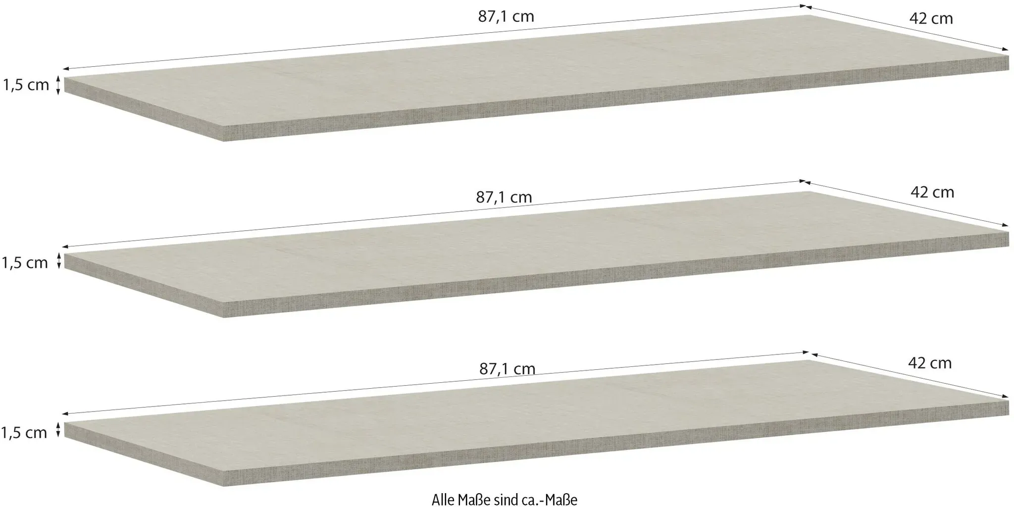 Einlegeboden FORTE, grau (textilstruktur grau), B:87,1cm H:42cm T:1,5cm, Holzwerkstoff, Einlegeböden, Einlegeboden, 3er Set, optional bestellbar