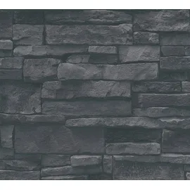 A.S. Création Vliestapete Naturstein Mauer Wand 3D-optik schwarz, anthrazit 388134 Terra