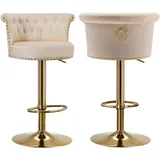 SUPPNEED Swivel Bar Stools Set von 2, Samt Counter Höhe Barhocker mit getufteten zurück, Moderne hohe Esszimmer Hocker Stuhl mit Gold Nailhead für Kücheninsel, Haus Balkon, Cafe, Bar, Pub(Ivory)