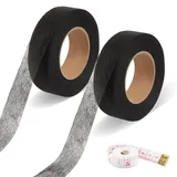 TECDW 2 Pack Bügelband Wird Mit 1 Maßbändern Geliefert,2 cm Breites 24 m Langes Modeband,Nahtband Saumband Eignet Sich für Verschiedene Stoffe Wie Jeans, Röcke, Hemden, Vorhänge (Schwarz)