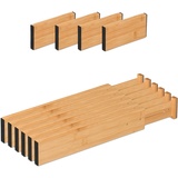 Relaxdays Schubladentrenner, 10 TLG. Set, verstellbare Länge von 34 bis 44 cm, Bambus, Schubladenteiler Küche, Natur