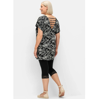 Hausanzug SHEEGO, Damen, Gr. 52, schwarz-weiß (schwarz, weiß), 95% Viskose, 5% Elasthan, Homewear-Sets Hausanzug
