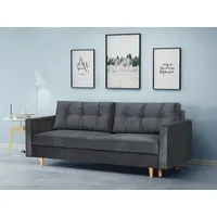Beautysofa Schlafsofa Sigurd, mit Schlaffunktion und Bettkasten, Polstersofa aus Velours, Sofa im skandinavischen Stil grau