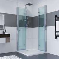 IMPTS 70 x 80 x 195 cm Duschkabine Eckeinstieg Doppel Falttüren Duschtüren 180o Eckig Dusche Duschwand Duschabtrennung mit NANO Beschichtung