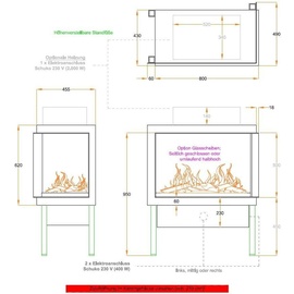 Muenkel design wall fire electronic PRO FR 800 [Opti-myst Elektrokamineinsatz Wandeinbau]: Glas halbhoch, umlaufend - mit Dekoholz - Mit Heizung - ...