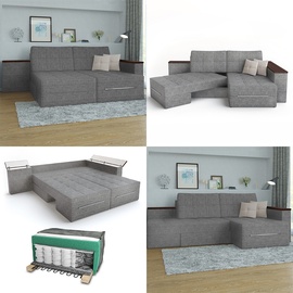 Vicco Ecksofa mit Schlaffunktion 240 x 160 cm Grau - Eckcouch Sofa Couch Schlafsofa Taschenfederkern
