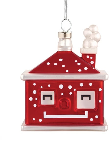 Weihnachtsanhänger Haus Cubetta Alessi rot, Designer Massimo Giacon, Marcello Jori, 7.5x5.5x5 cm