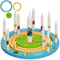 alles-meine.de GmbH 3 TLG. Set: Geburtstagsring/Geburtstagskranz - aus Holz + 11 Kerzen mit Lebenslicht - für Zahlenstecker - 19 cm - Kinder bunt/blau - gelb - grün - rot - K..